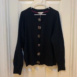 Boden Black Cardigan Jeweled Buttons